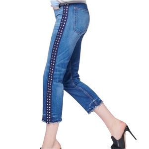 Veronica Beard Ines Rhinestone Jeans Straight Leg High Waist Cropped 27